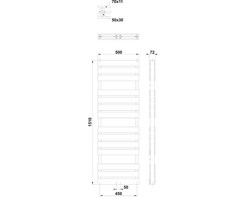 Rotheigner designradiator STRIPE 1510 x 500 mm wit, aansluiting midden onder