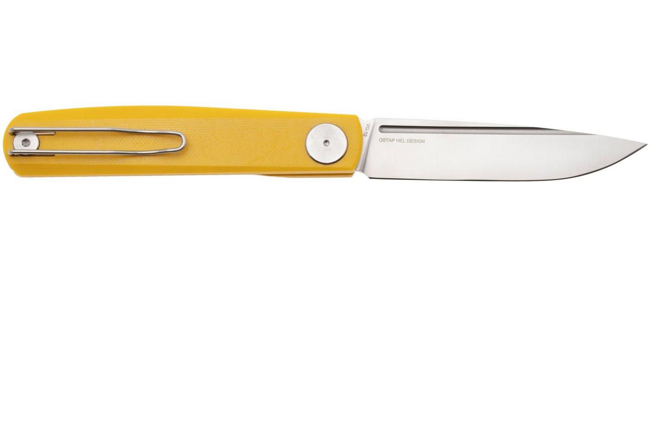 Real Steel G-Slip 7843S Satin VG10, Yellow G10, zakmes, Ostap Hel design