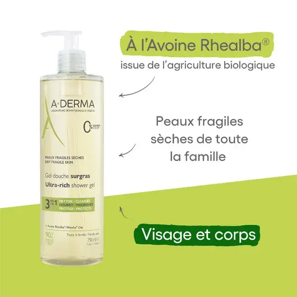 Gel de Banho Extra-Rico A-Derma Essentials 750ml