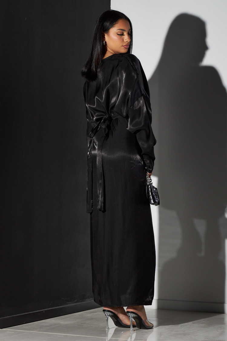 Abaya noire à empiècement à noué