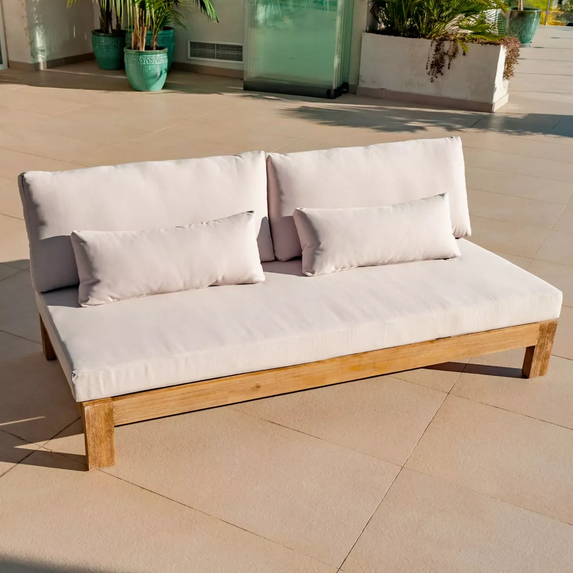 Salon de jardin d'angle en bois d'acacia 6 places 5 pcs Borneo Sable