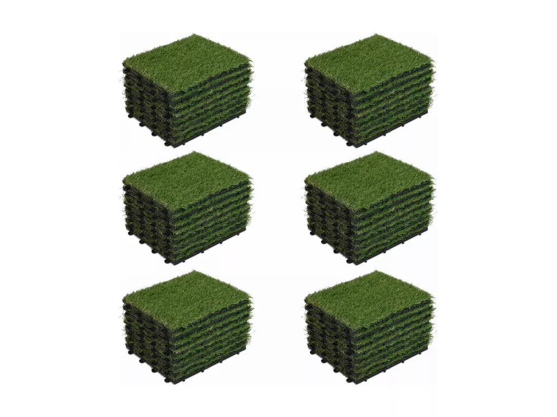 Lot de 48 dalles clipsables gazon artificiel vert