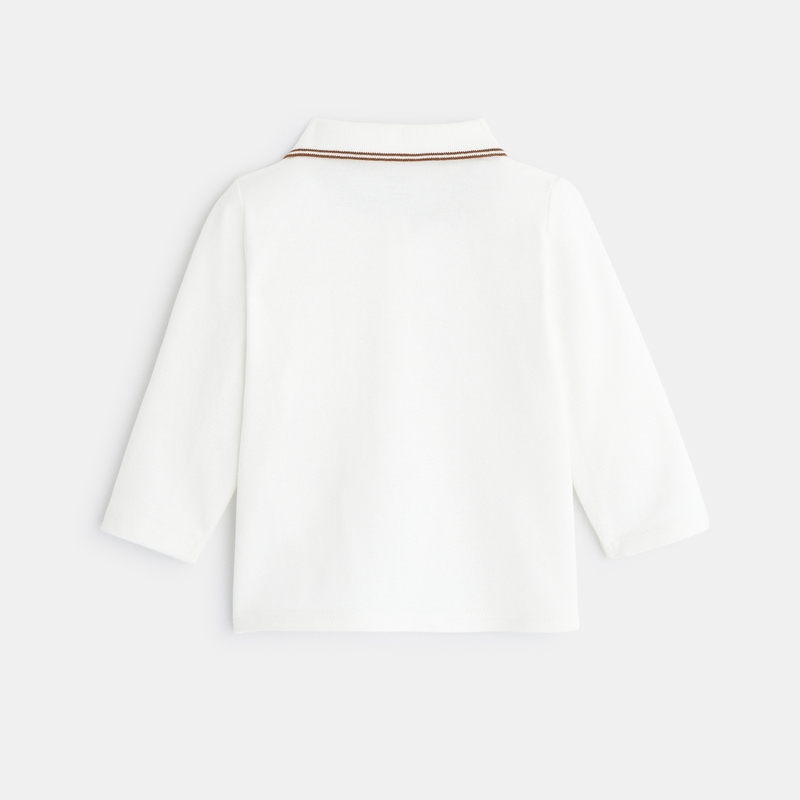 Polo piqué uni manches longues blanc bébé garçon