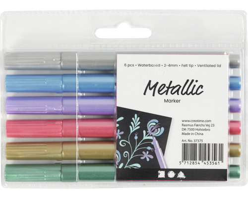 Metalen markers, 6 stuks