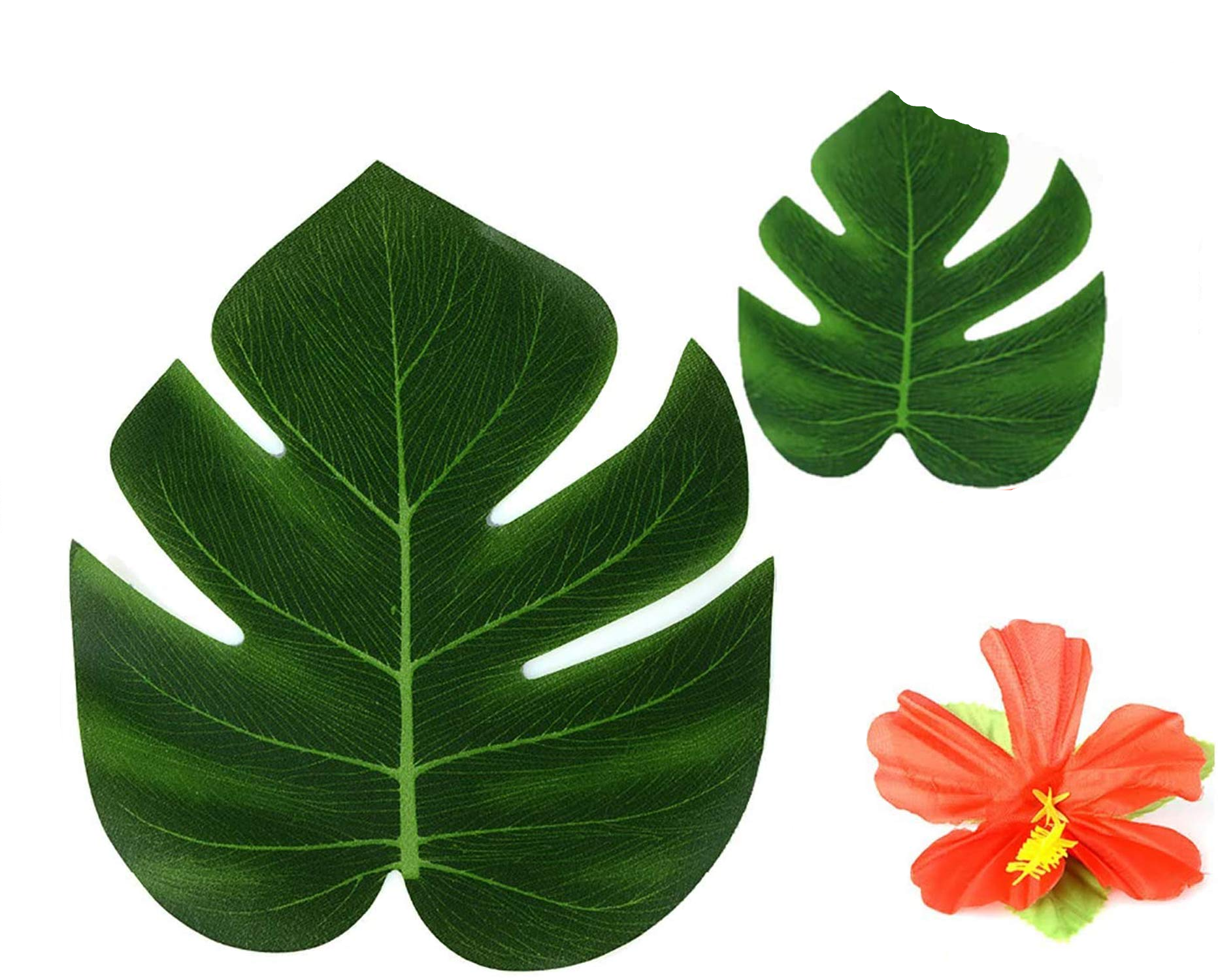 (51-tlg. Set) Deko Kunstblätter Sommer Party Tisch Deko Palmenblätter / Hibiskusblüten - Tropical Hawaii
