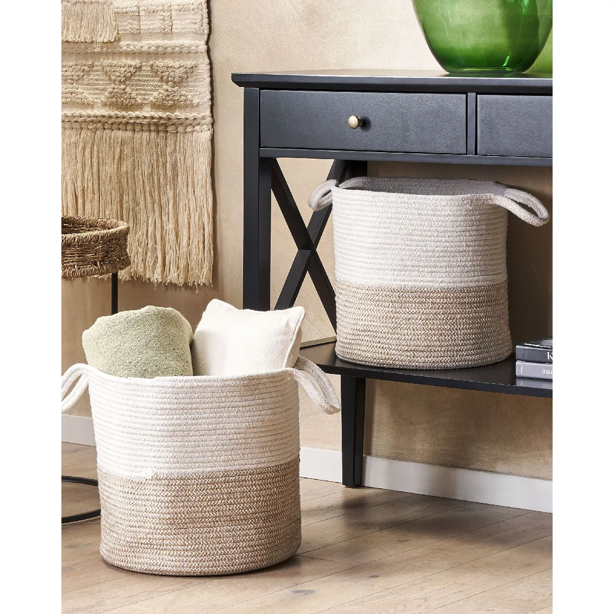 BELIANI Lot de paniers PAZHA - Blanc et Beige