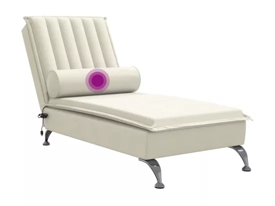 Chaise longue de massage avec traversin crème velours