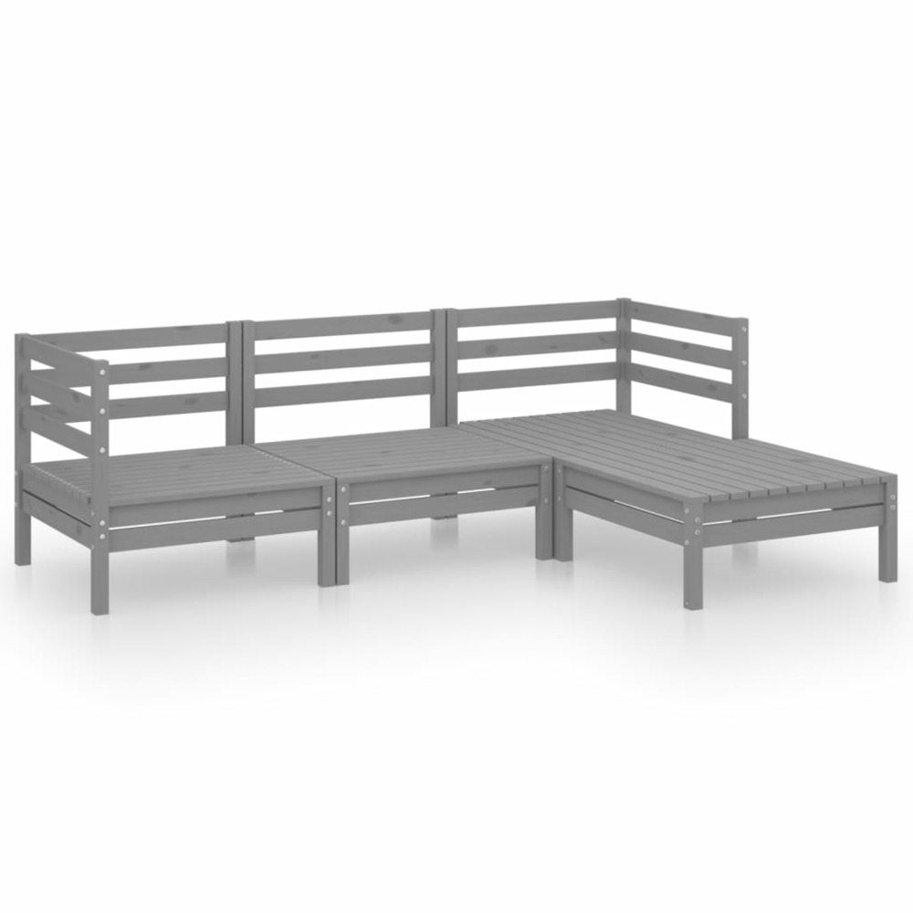 Salon de jardin meuble d'extérieur ensemble de mobilier 4 pièces bois de pin massif gris
