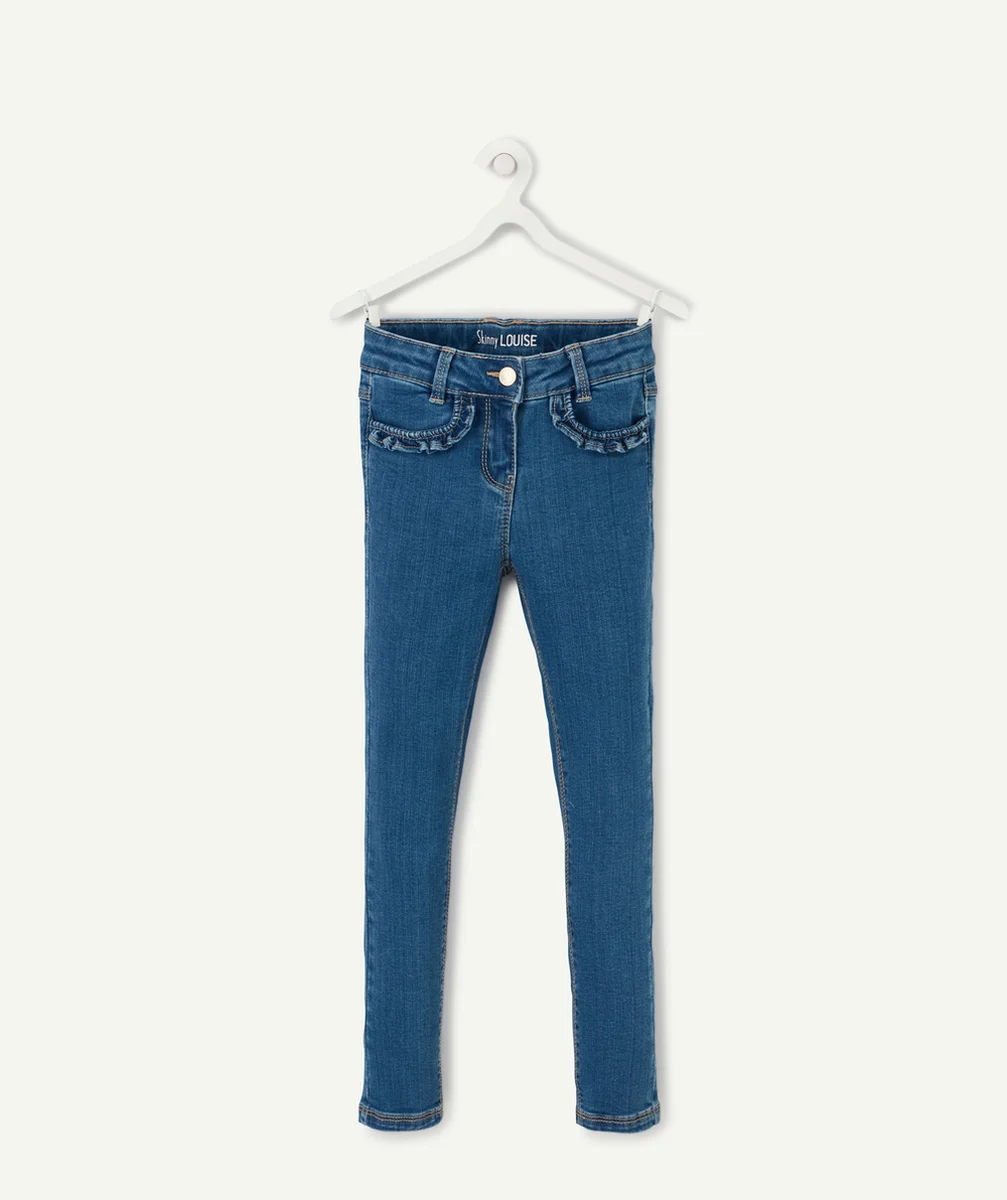 JEAN SKINNY FILLE EN DENIM BLEU ULTRA-RÉSISTANT AUX DÉTAILS VOLANTÉS