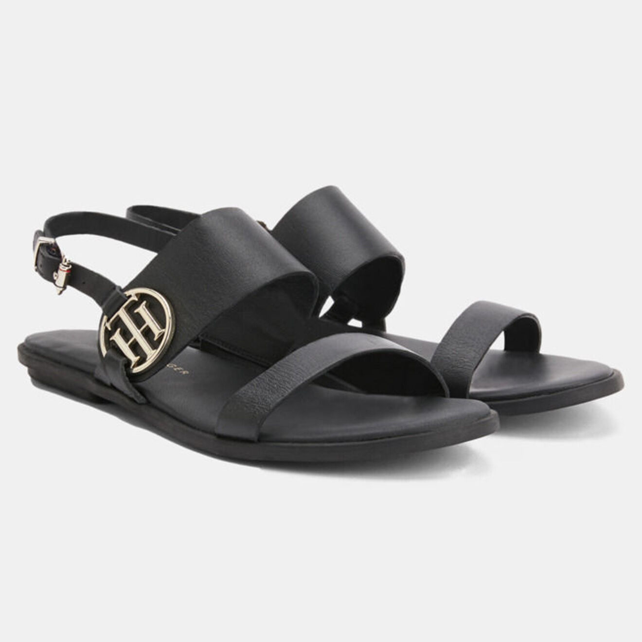 Tommy Hilfiger Sandales en Cuir Round Flat noires