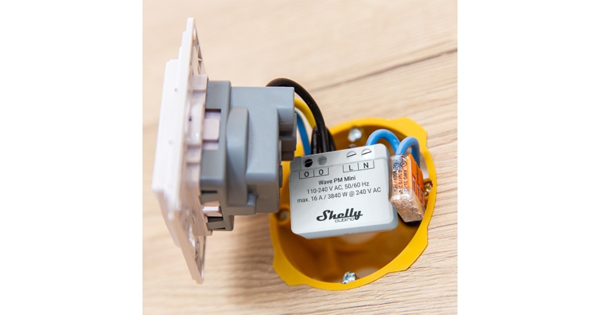 ShellyQubino Wave PM Mini relais  (Lichtgrijs/wit, 1-kanaals, Z-Wave)