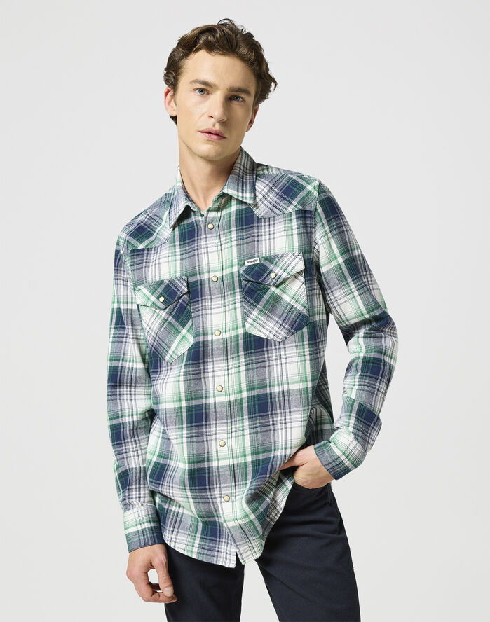 Wrangler WESTERN SHIRT GREEN BLUE Tern