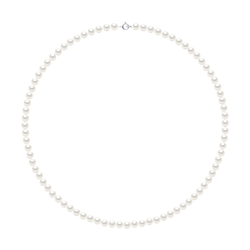 Collier Rang de Perles d'Eau Douce Blanches 5-6 mm Fermoir Argent 925
