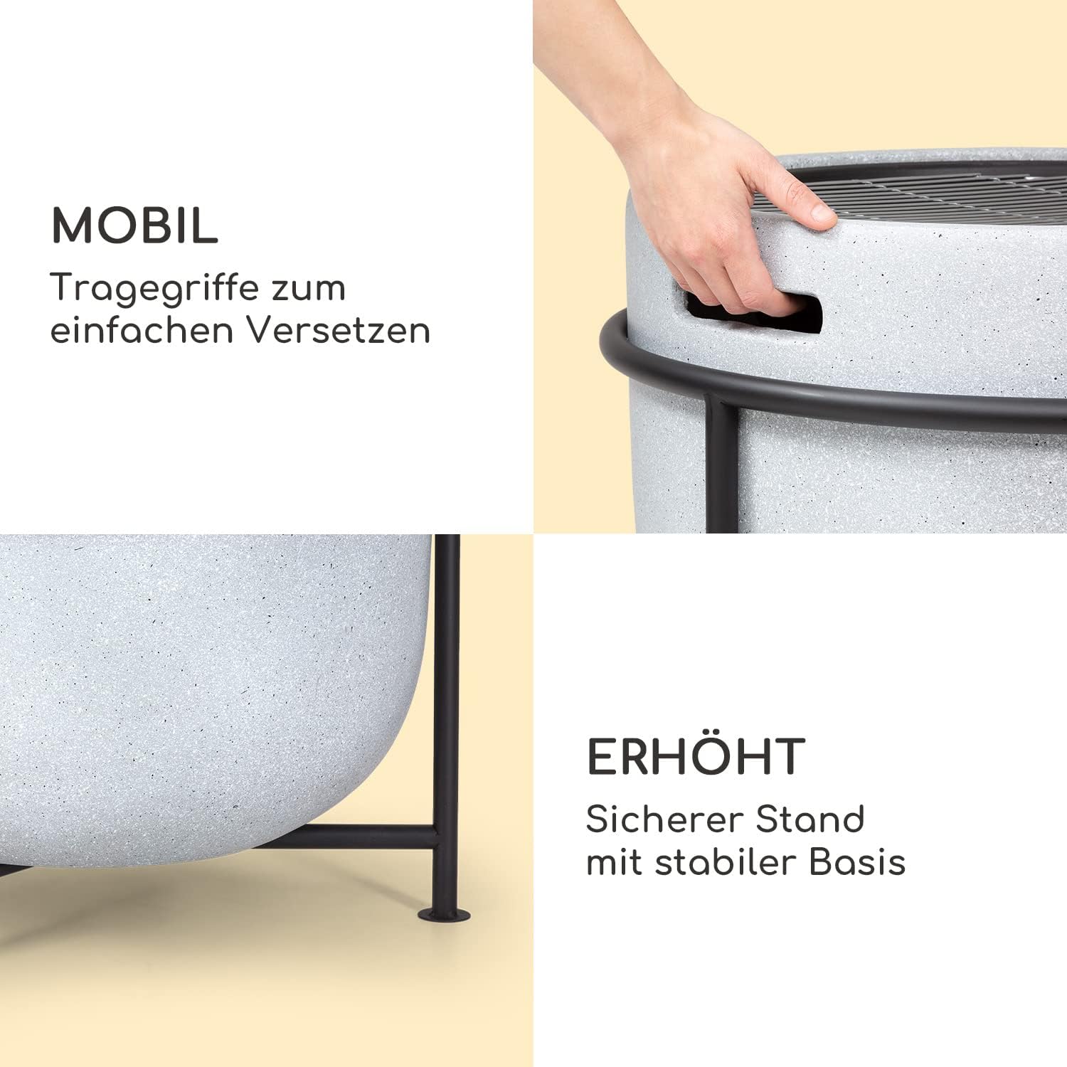 Blumfeldt Feuerschale, Tragbare Feuerstelle Outdoor, Feuerschalen für den Garten, Terrasse & Camping, Feuerschale mit Grillrost & Holzlagerfach, Sichere Stahlschale, Feuerstelle 52 x 46 x 52 cm