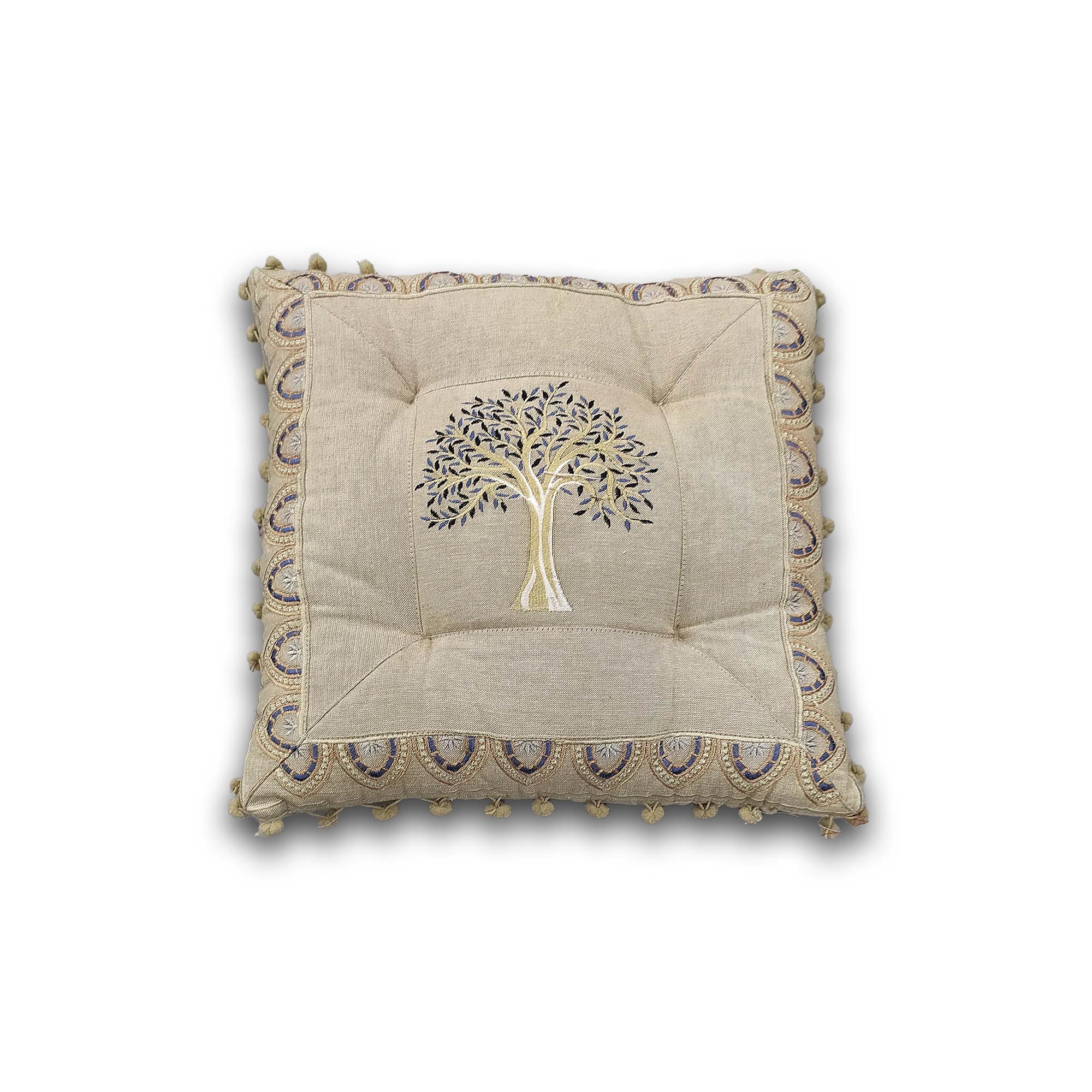 Besticktes Sitzkissen 'Baum', beige, multicolor, B 40 cm, L 40 cm, H 5 cm von fischer's lagerhaus