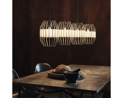 Hanglamp, 4-lichts, HxBxD 120x115x20 cm, zwart/naturel
