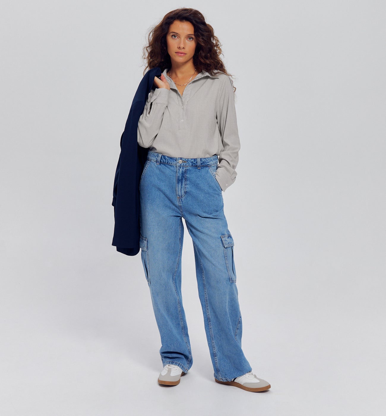 Blouse rayée oversize Femme - Rayé marine