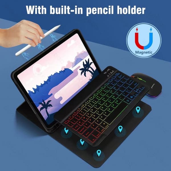 INF Lær-iPad-etui med RGB Bluetooth-tastatur og -mus iPad 10.9/11 inches