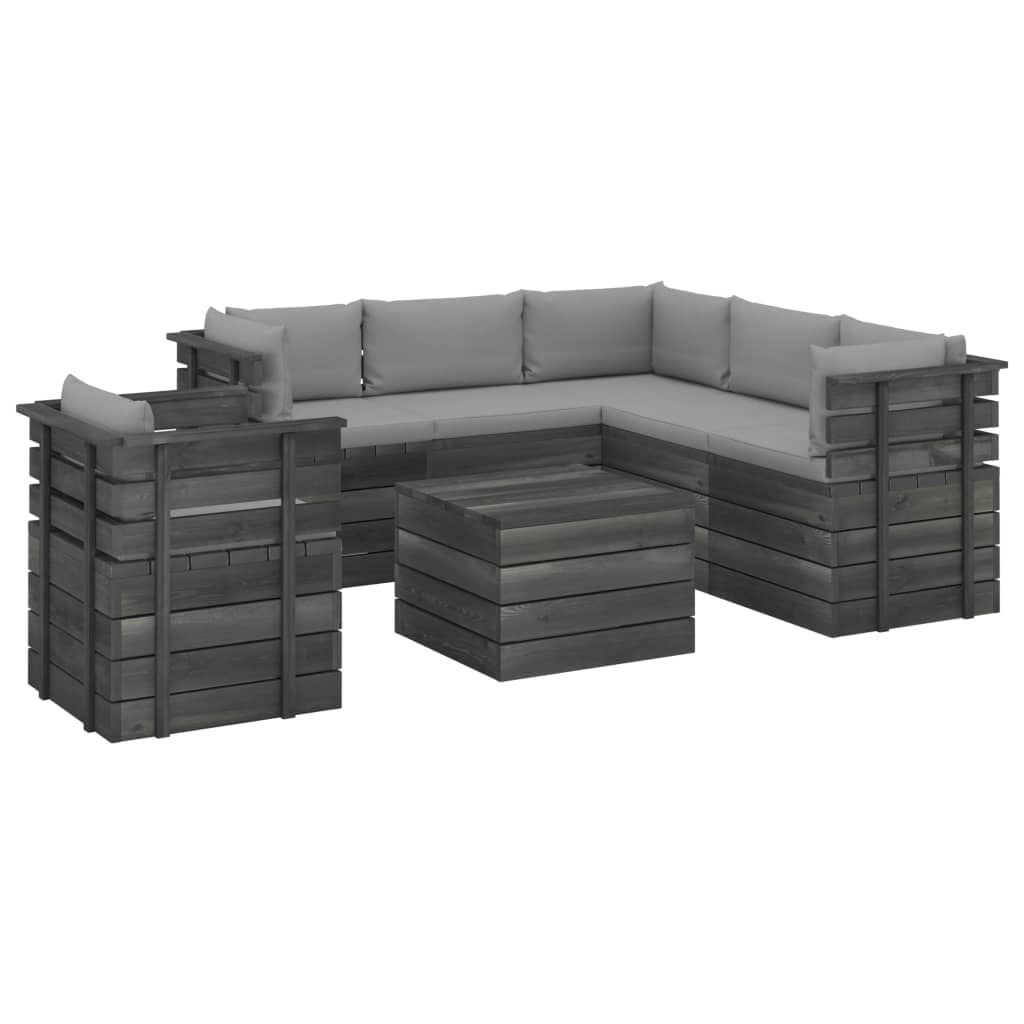 Salon de jardin palette meuble d'extérieur ensemble de mobilier 7 pièces avec coussins bois de pin massif
