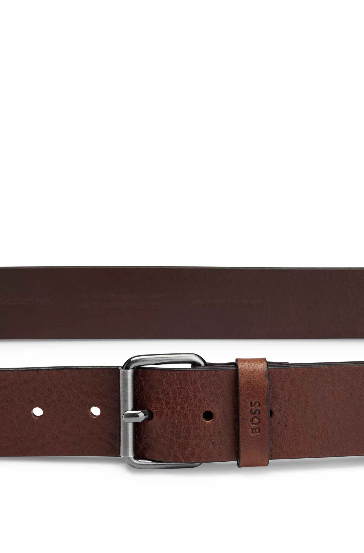 Cinto BOSS em couro italiano preto com detalhes em tom de chumbo.