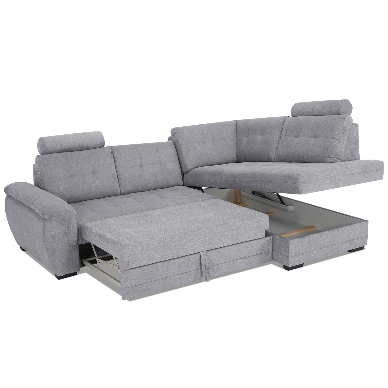 Ecksofa - grey - Velours - Liegefunktion - Staukasten rechts