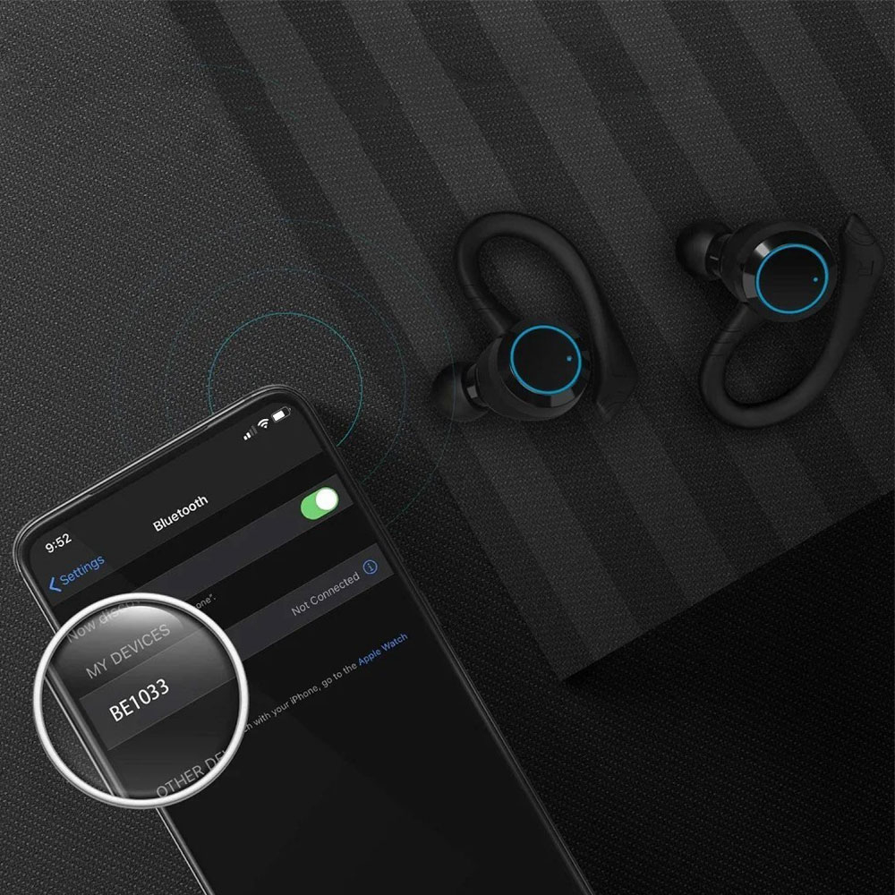 Kabellose Bluetooth 5.0 In-Ear Sport Kopfhörer Headset   Ladecase IPX7 (650mAh) - Schwarz