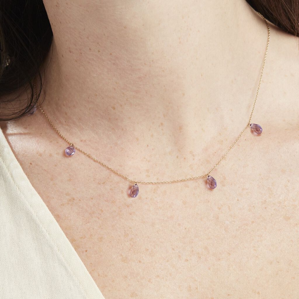 Collier Terence Or Jaune Amethyste Violet Amethyste