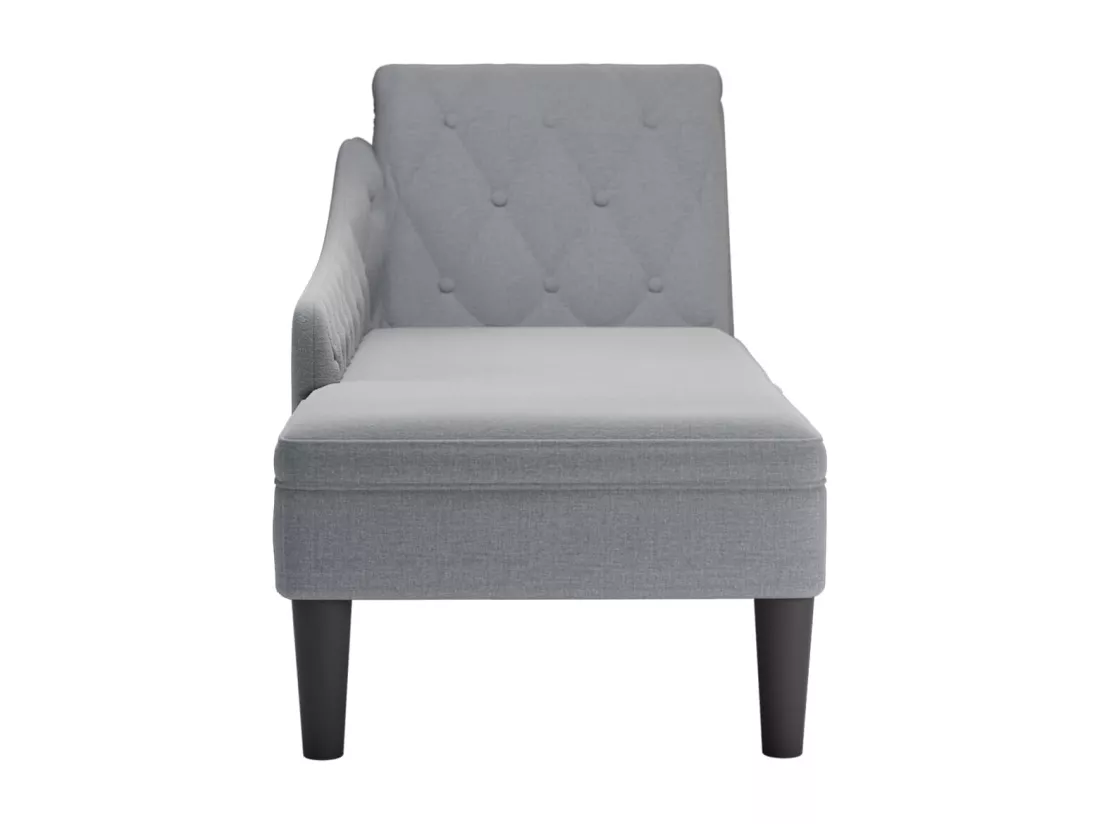 Fauteuil long avec coussin et accoudoir droit gris clair tissu