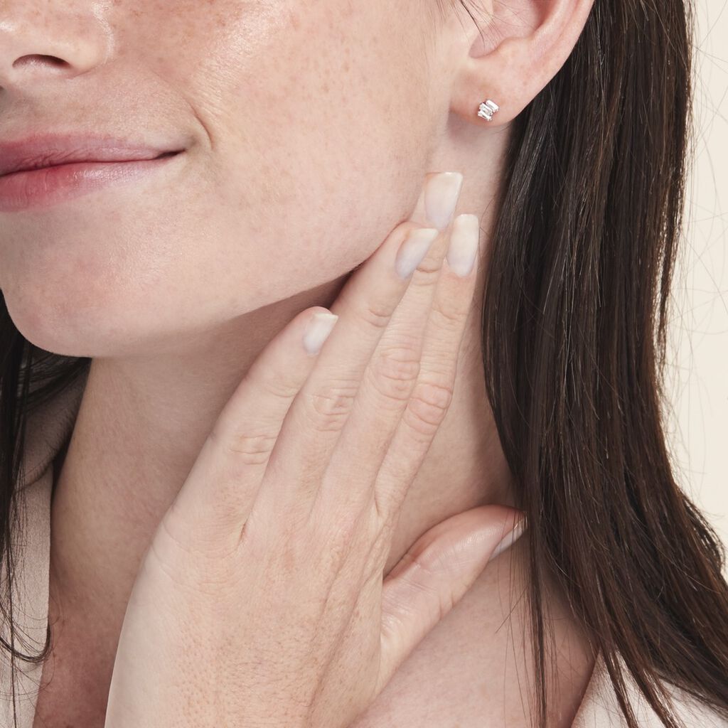 Boucles D'oreilles Puces Adria Argent Blanc Oxyde De Zirconium