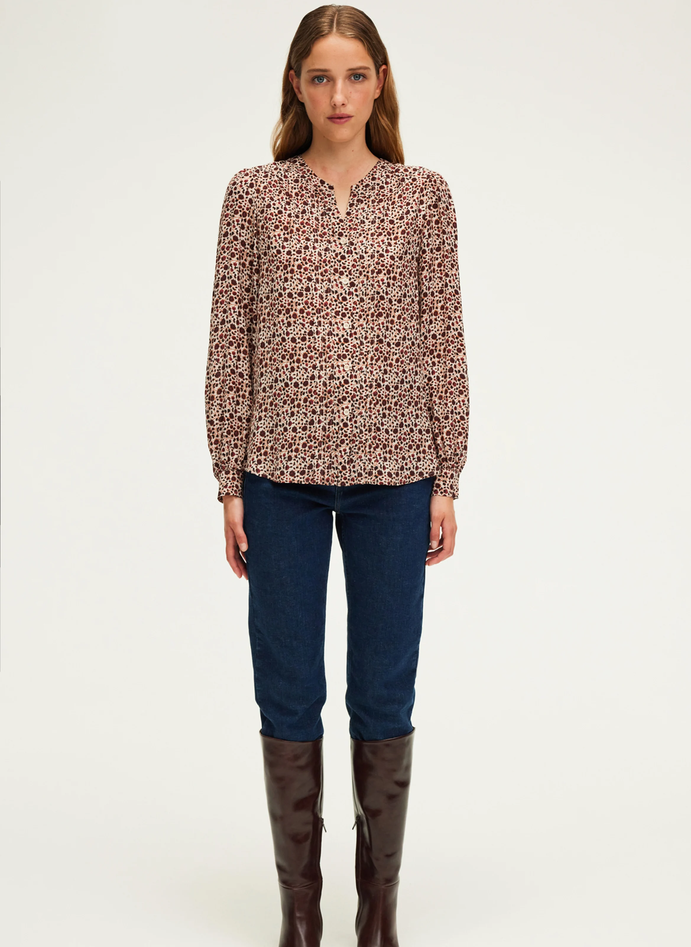 BERNIKE - Chemise droite fluide à fleurs | Beige