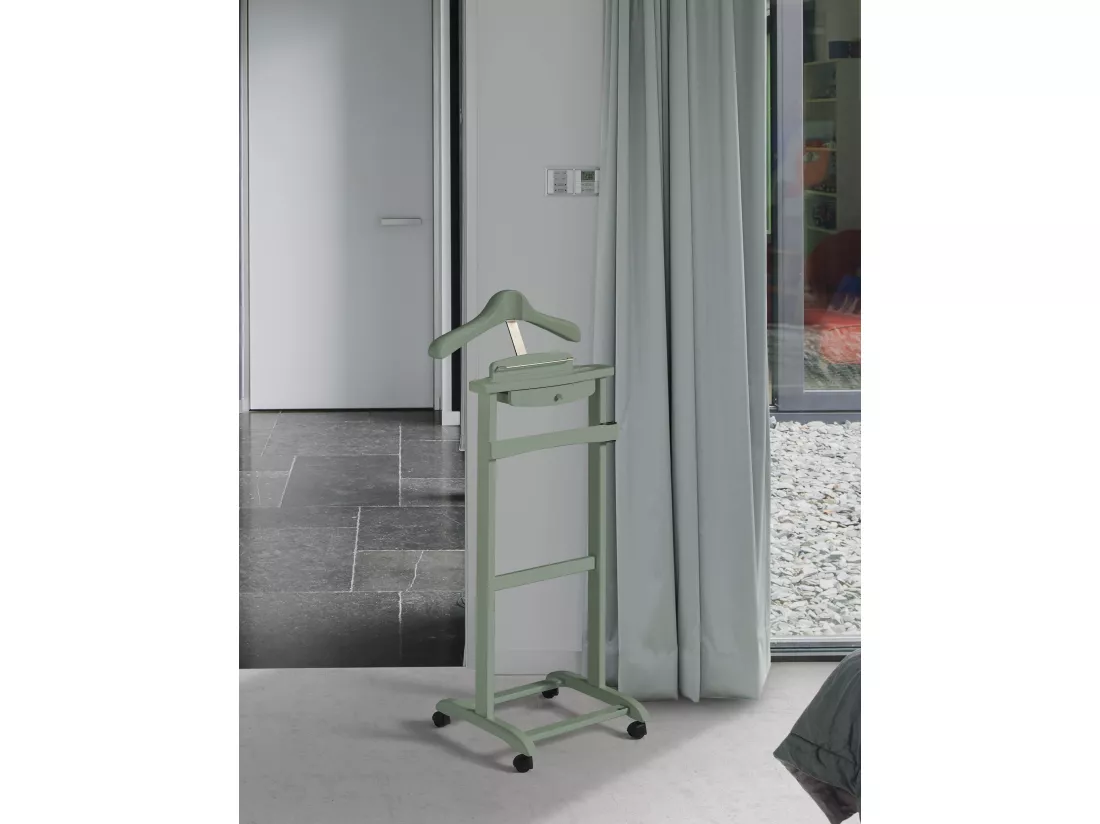 Valet de nuit à roulettes - H110cm x L47cm x P35cm - hêtre massif vert - Rennes