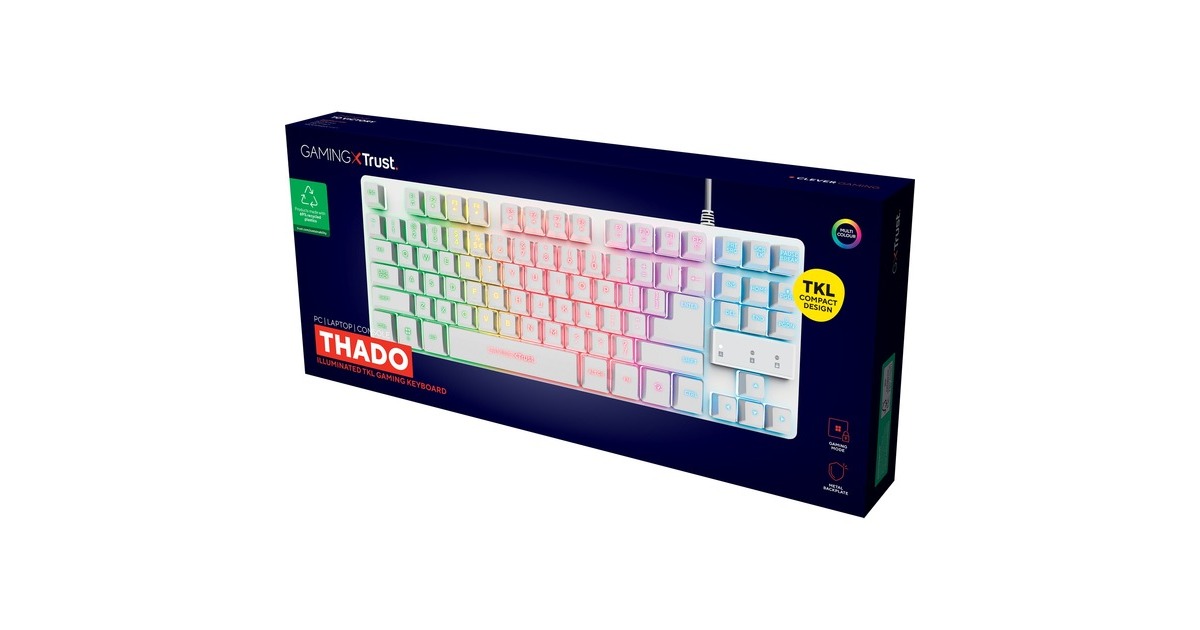 TrustGXT 833W Thado, gaming toetsenbord  (Wit, US lay-out, Membraan, TKL, RGB)