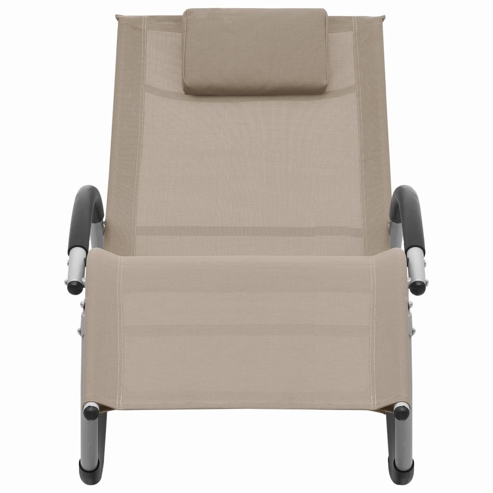 Transat chaise longue bain de soleil lit de jardin terrasse meuble d'extérieur avec oreiller taupe textilène
