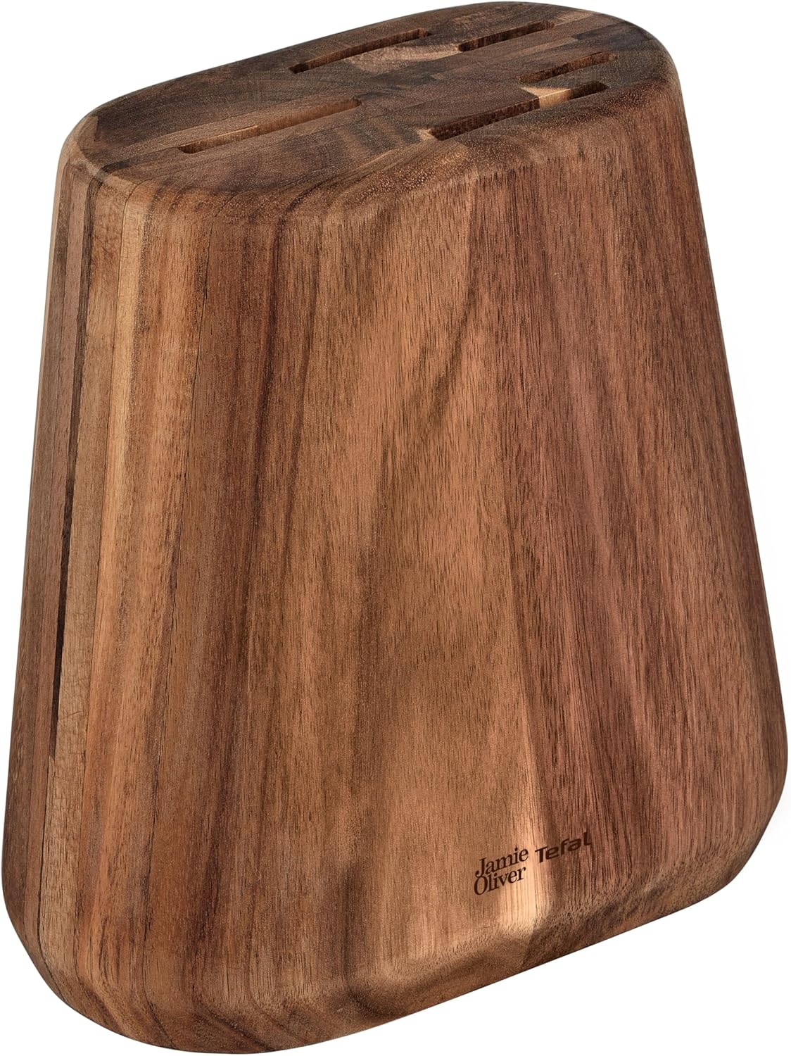 Jamie Oliver by Tefal 5-teiliges Küchenmesser-Set + Block, Koch-/Santoku-/Brot-/Universal-/Schälmesser, eisgehärtet, deutsche Edelstahlklingen, Akazienholz-Block, Braun, K267S556