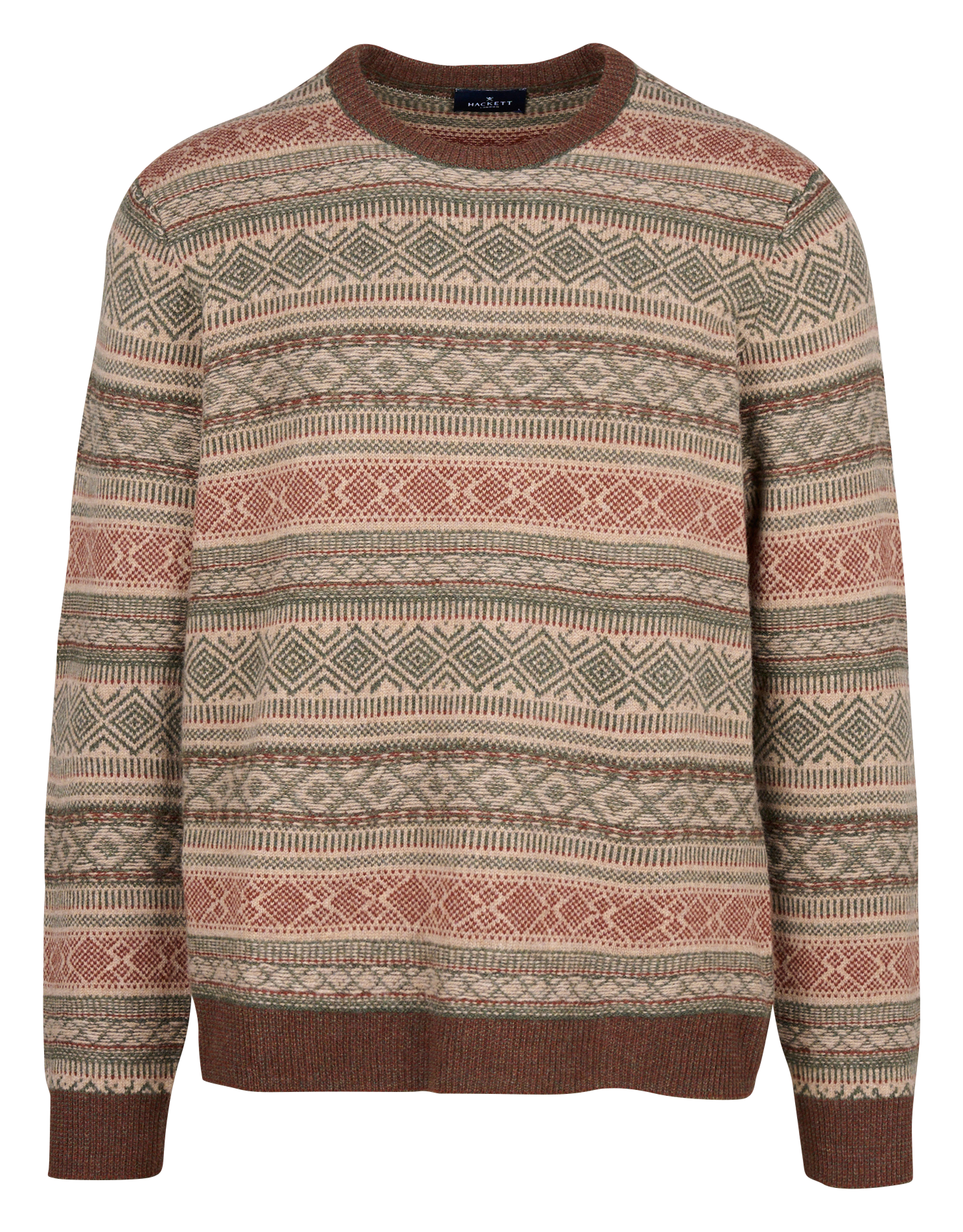 Pull regular-fit col rond jacquard en laine mérinos | Vert