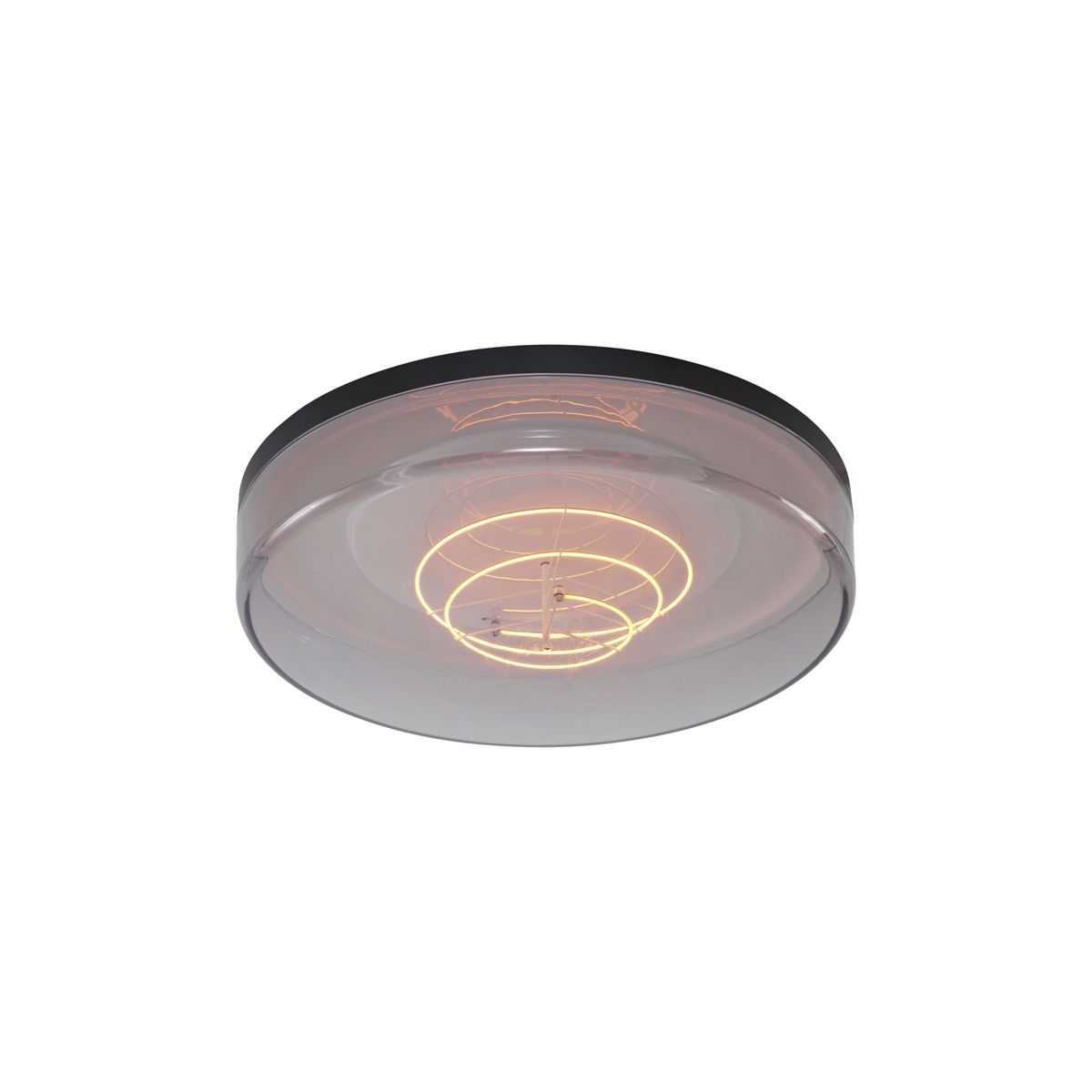 Plafondlamp zwart met smoke glas 35,5cm incl. LED dimbaar - Fira