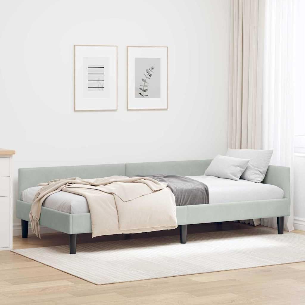 ACAGALA Tagesbett 100x200 cm, Bettgestell mit Kopfteil und Lattenrost, Eckbett in Stoff ohne Matratze, Jugendbett Einzelbett Gästebett Schlafsofa für Schlafzimmer Wohnzimmer, Hellgrau KL4554259