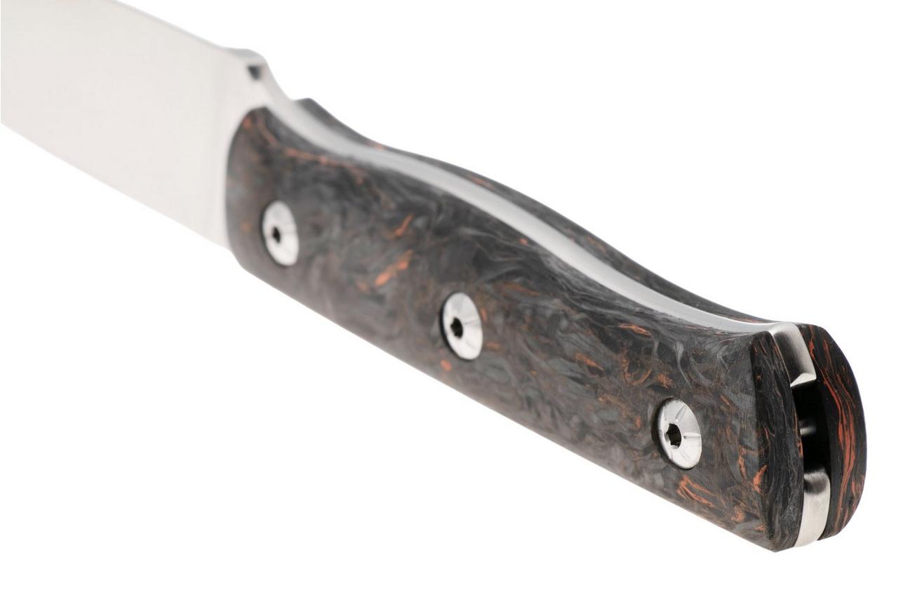 Maserin 915/FCA Path, Satin M390, Black/Orange Fatcarbon, vaststaand mes, Igor Bortolussi design