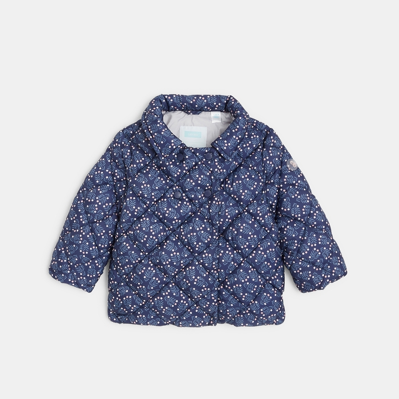Doudoune légère matelassée fleurie bleue bébé fille