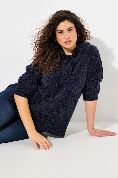 Chenille-Hoodie, Kapuze, Kordel, Langarm