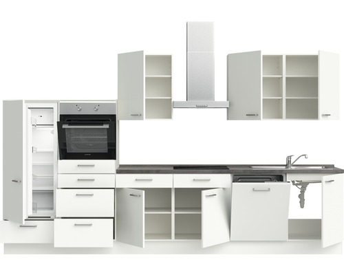 Nobilia Elements keukenblok met apparatuur Urban 360 cm alpinewit mat voorgemonteerde variant links 4004539037717
