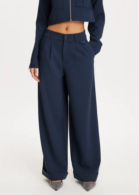 Wijde geplooide broek blauw (BLW.D)