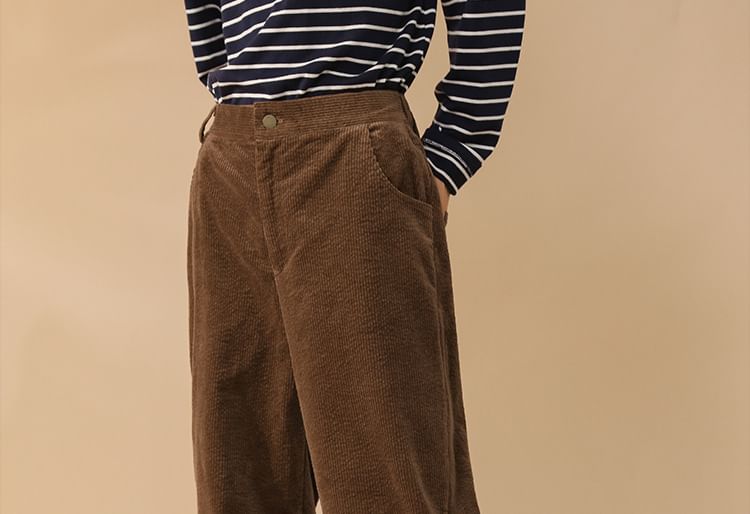 lolliert - Mid Rise Plain Corduroy Loose Fit Pants