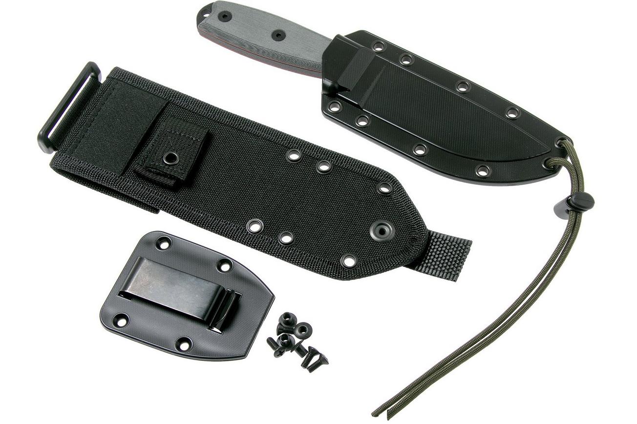 ESEE Model 4 serrated blade, grey handle 4S-MB-B met zwarte schede   clip en MOLLE-back