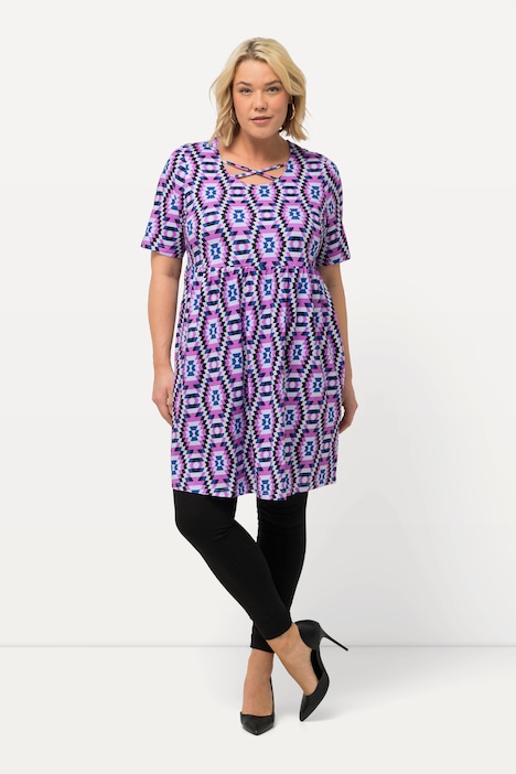 Longshirt, Zierbänder, Rundhals, A-Linie, Halbarm