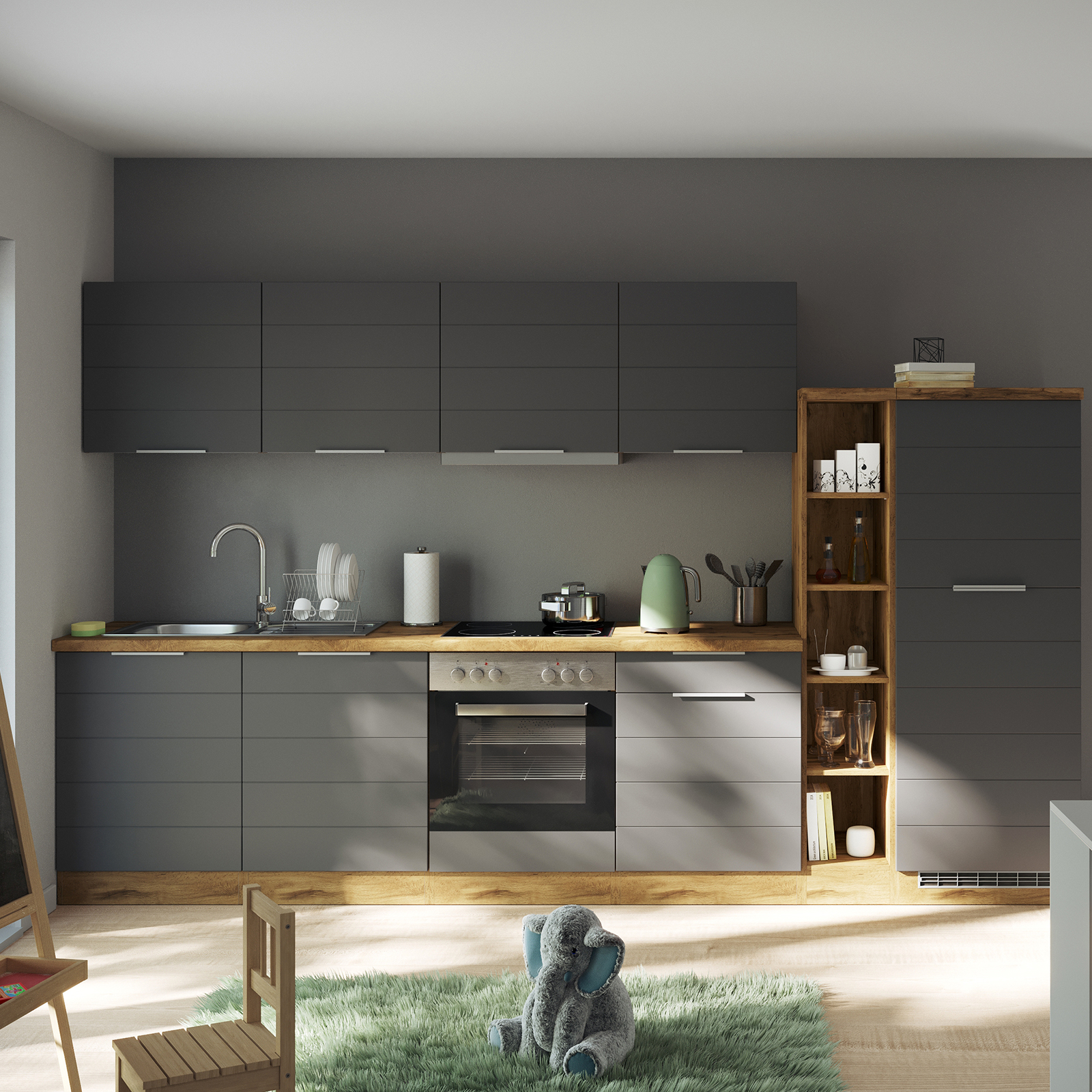 Spülenschrank FLORENZ - Wotaneiche-grau matt