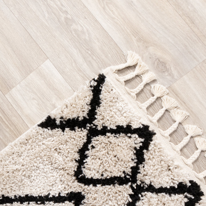 Hoogpolig vloerkleed - Grand Diamond Creme/Zwart