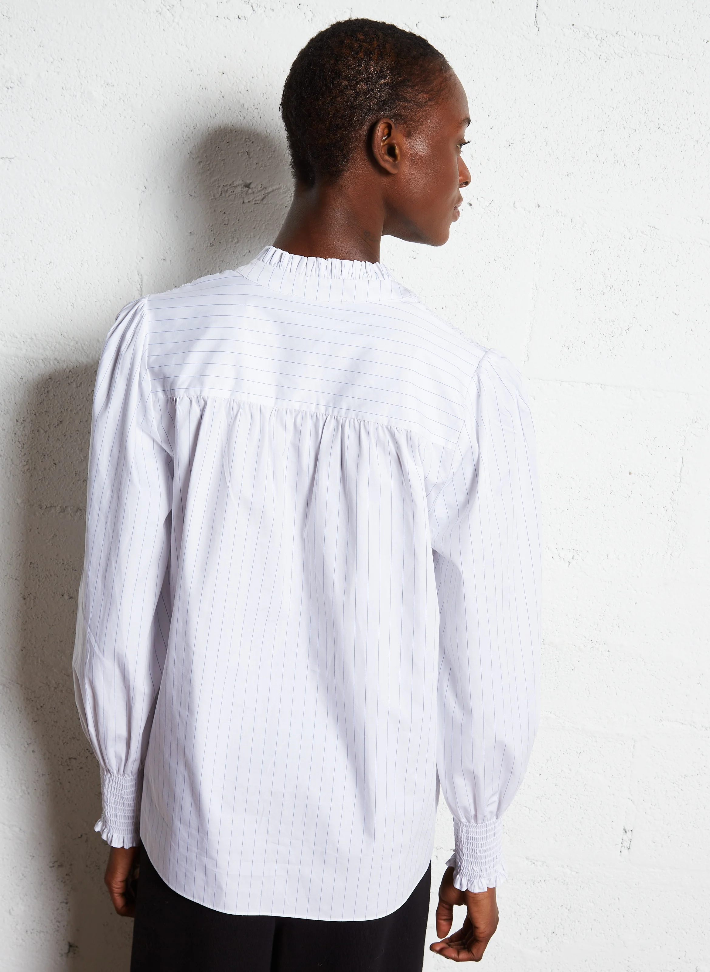 CELOUANE - Chemise droite en coton rayé | Blanc
