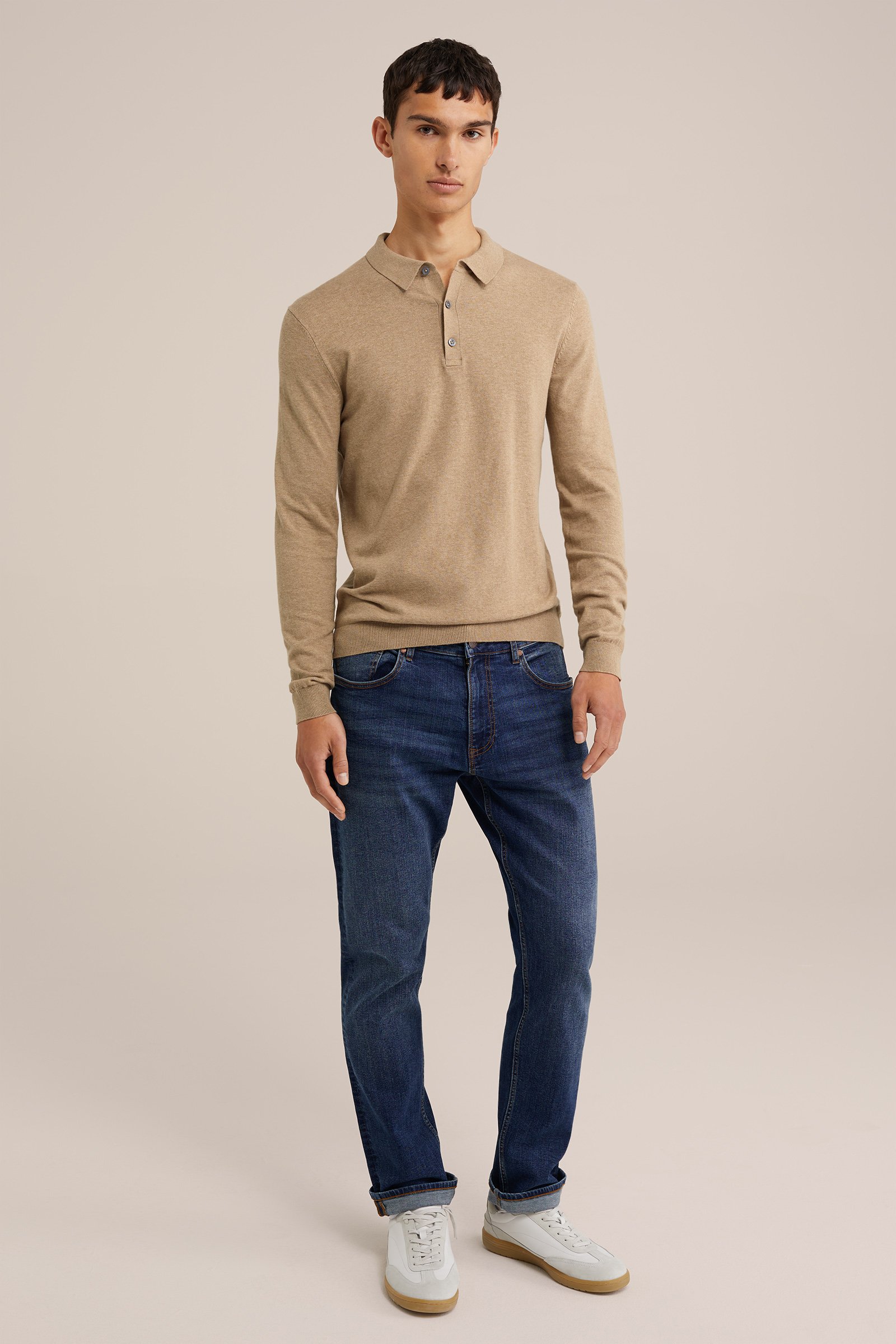 fijngebreide polo Fundamentals Caramel