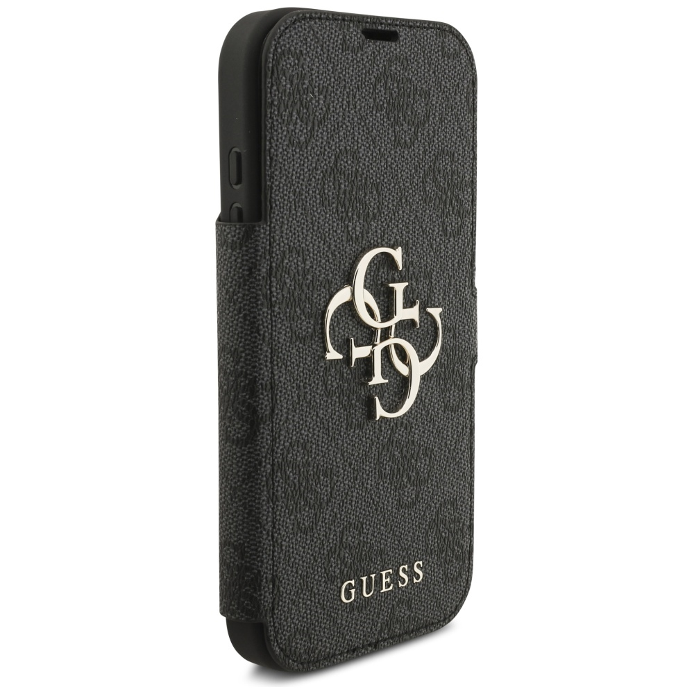 iPhone 17 Pro Leder Tasche Book 4G Metal Logo (GUBKP17L4GMGGR) - Schwarz